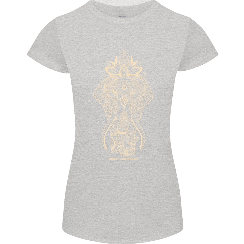 Gold Mandala Art Elephant Womens Petite Cut T-Shirt Sports Grey