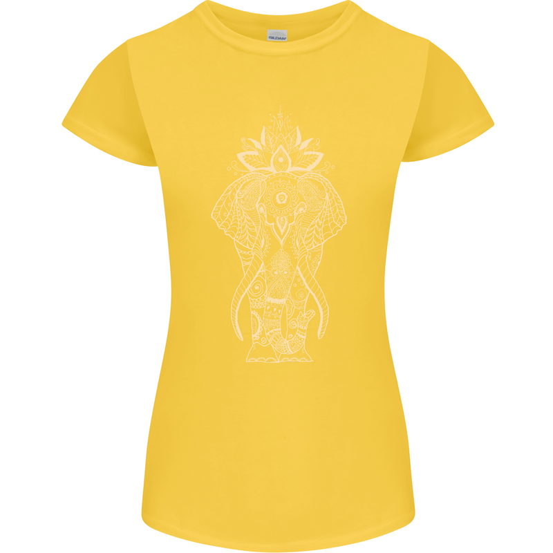 Gold Mandala Art Elephant Womens Petite Cut T-Shirt Yellow