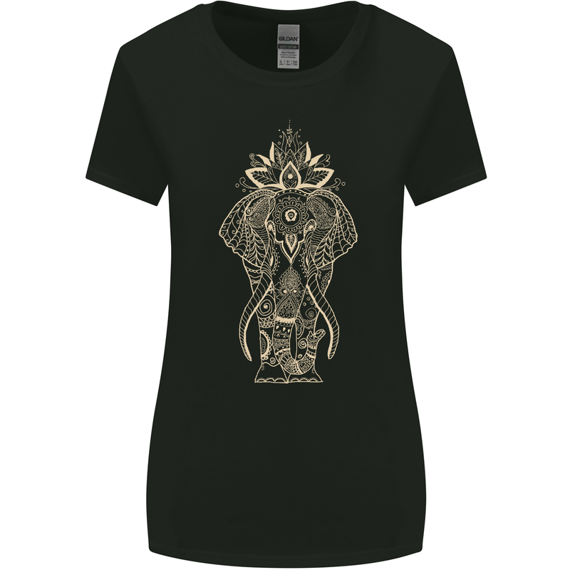 Gold Mandala Art Elephant Womens Wider Cut T-Shirt Black