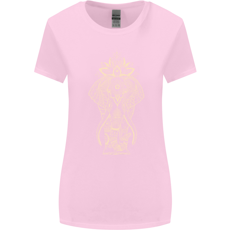Gold Mandala Art Elephant Womens Wider Cut T-Shirt Light Pink