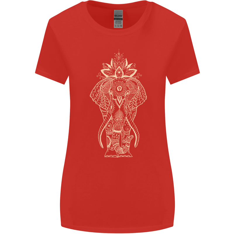 Gold Mandala Art Elephant Womens Wider Cut T-Shirt Red