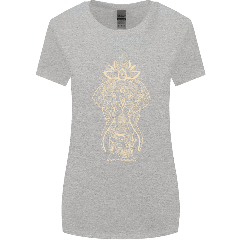 Gold Mandala Art Elephant Womens Wider Cut T-Shirt Sports Grey