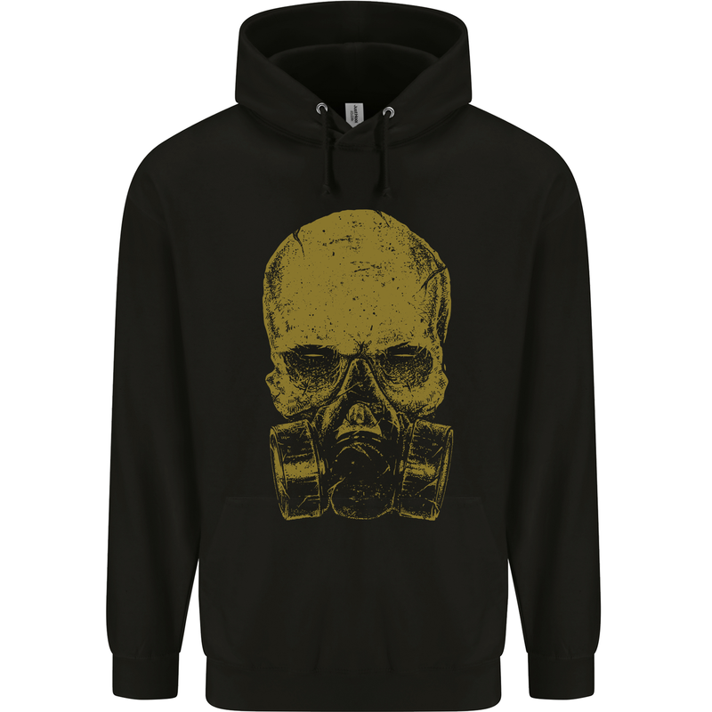 Gold Skull Gas Mask Biker Gothic Childrens Kids Hoodie Black