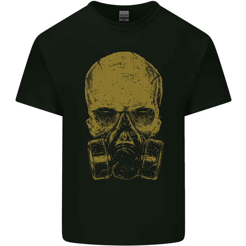 Gold Skull Gas Mask Biker Gothic Mens Cotton T-Shirt Tee Top Black