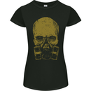 Gold Skull Gas Mask Biker Gothic Womens Petite Cut T-Shirt Black