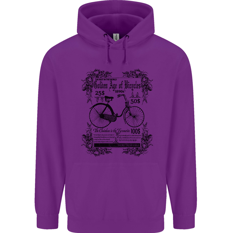 Golden Age of Bicycles Cycling Cyclist Childrens Kids Hoodie Purple