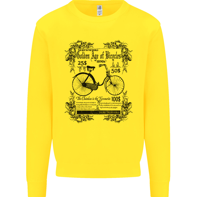 Golden Age of Bicycles Cycling Cyclist Kids Sweatshirt Jumper Yellow