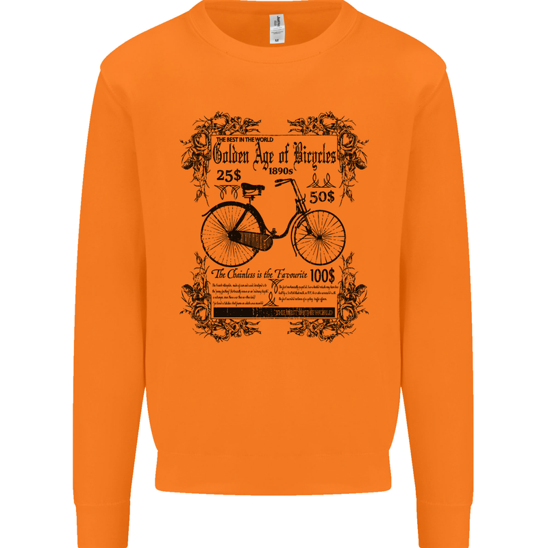 Golden Age of Bicycles Cycling Cyclist Mens Sweatshirt Jumper Orange