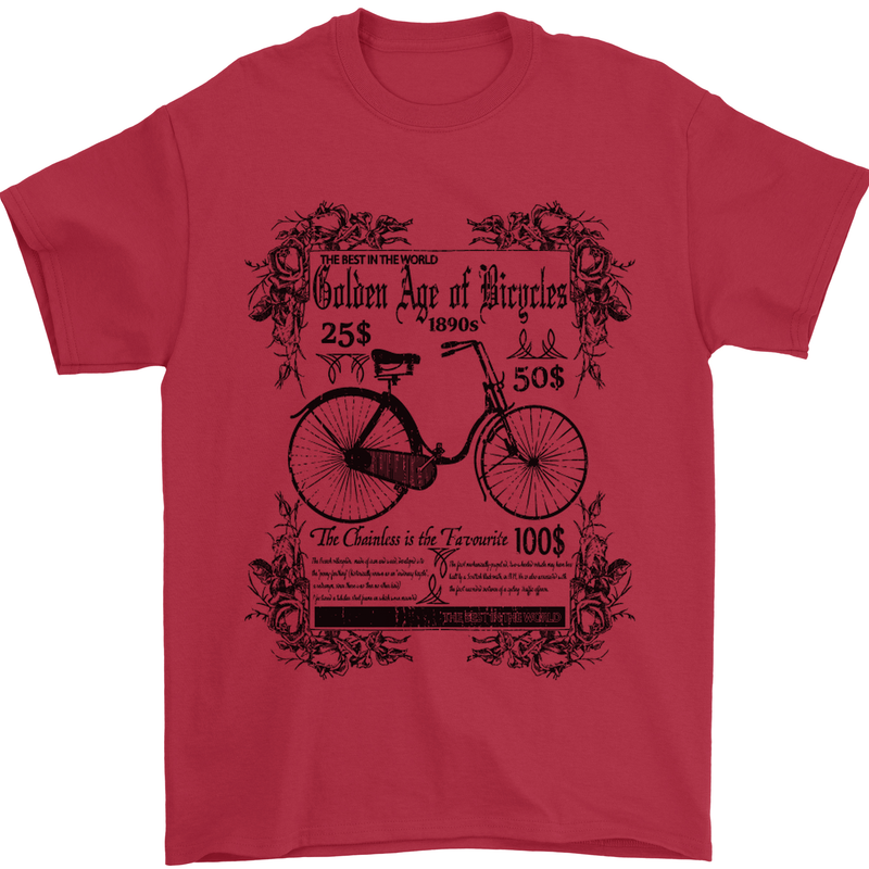 Golden Age of Bicycles Cycling Cyclist Mens T-Shirt Cotton Gildan Red