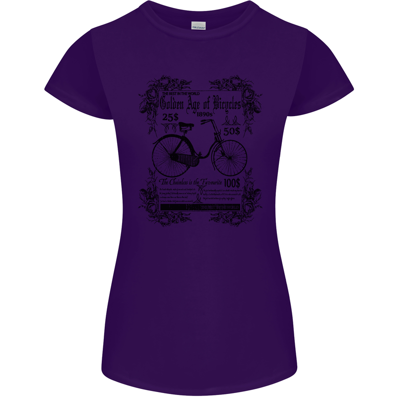 Golden Age of Bicycles Cycling Cyclist Womens Petite Cut T-Shirt Purple