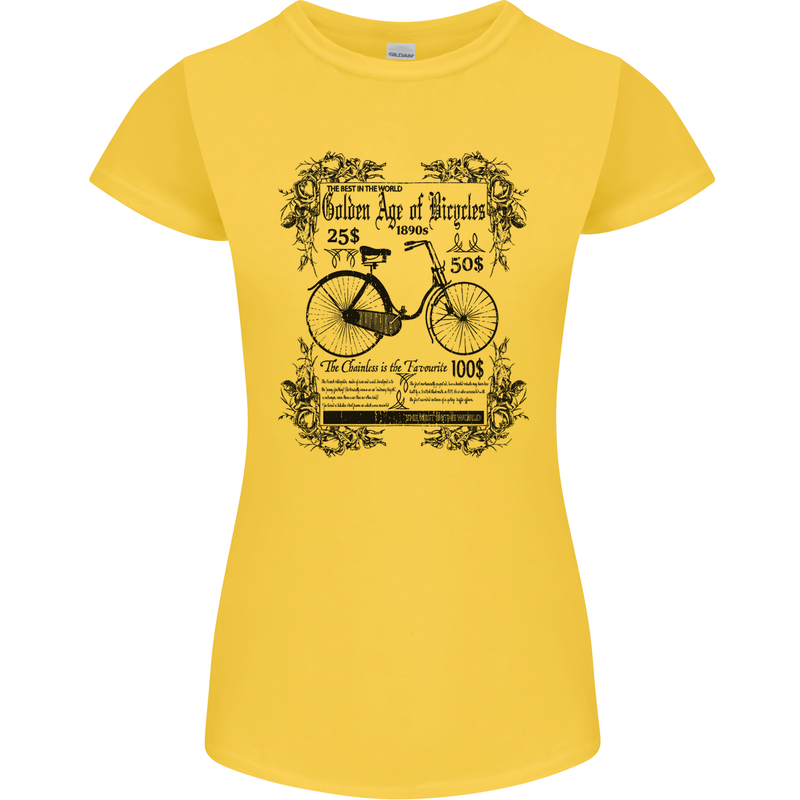Golden Age of Bicycles Cycling Cyclist Womens Petite Cut T-Shirt Yellow