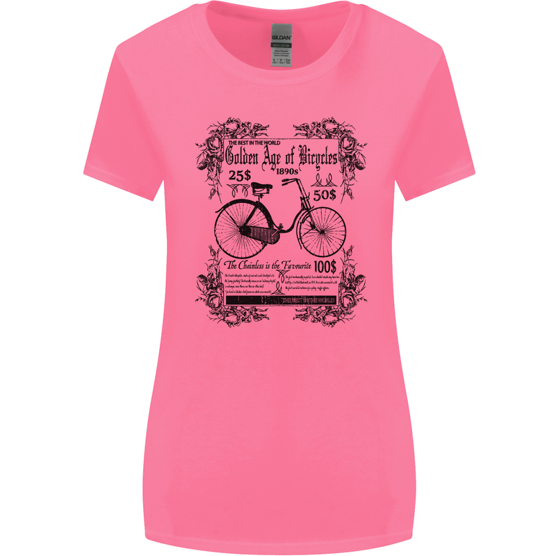 Golden Age of Bicycles Cycling Cyclist Womens Wider Cut T-Shirt Azalea