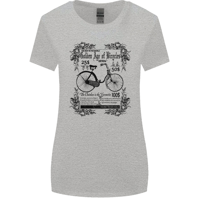 Golden Age of Bicycles Cycling Cyclist Womens Wider Cut T-Shirt Sports Grey