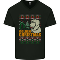Golden Retriever Christmas Funny Dog Mens V-Neck Cotton T-Shirt Black