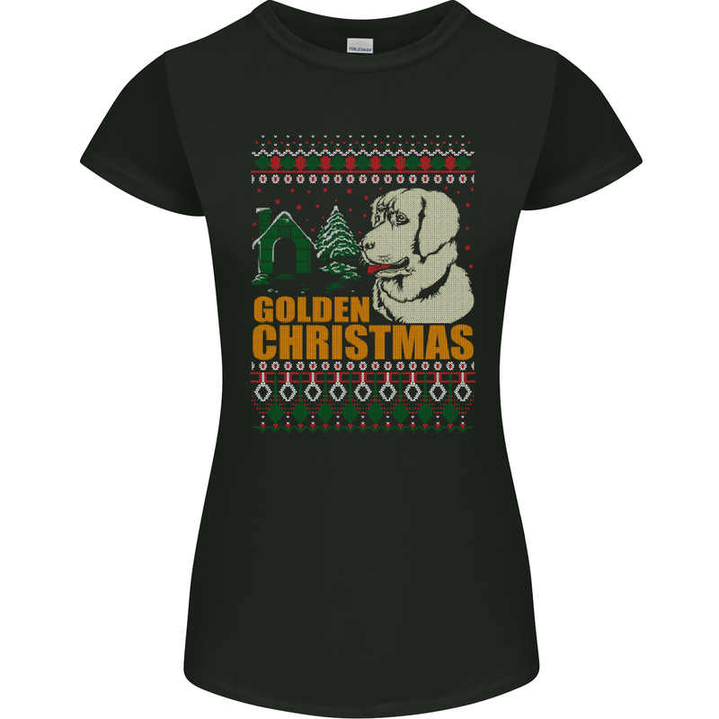 Golden Retriever Christmas Funny Dog Womens Petite Cut T-Shirt Black
