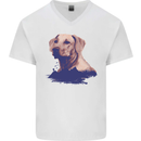 Golden Retriever Mountains Mens V-Neck Cotton T-Shirt White
