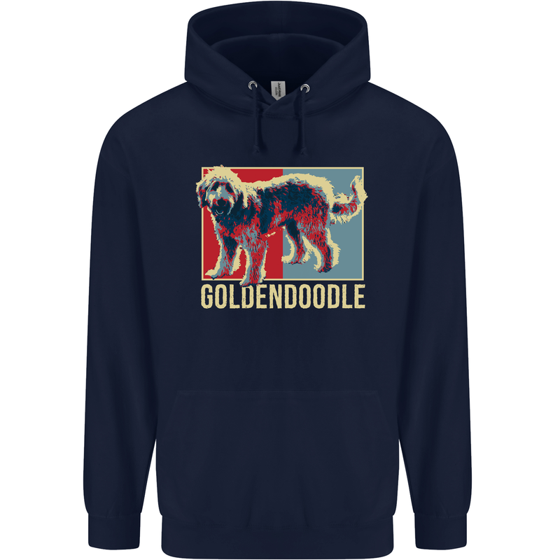 Goldendoodle Dog Art Childrens Kids Hoodie Navy Blue