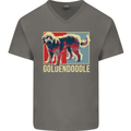 Goldendoodle Dog Art Mens V-Neck Cotton T-Shirt Charcoal