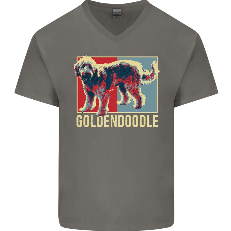 Goldendoodle Dog Art Mens V-Neck Cotton T-Shirt Charcoal