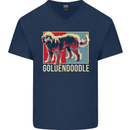 Goldendoodle Dog Art Mens V-Neck Cotton T-Shirt Navy Blue
