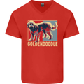 Goldendoodle Dog Art Mens V-Neck Cotton T-Shirt Red