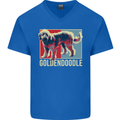 Goldendoodle Dog Art Mens V-Neck Cotton T-Shirt Royal Blue