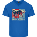 Goldendoodle Dog Art Mens V-Neck Cotton T-Shirt Royal Blue