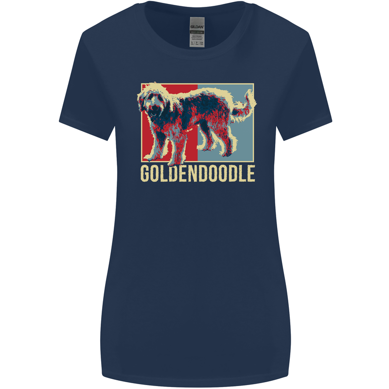 Goldendoodle Dog Art Womens Wider Cut T-Shirt Navy Blue