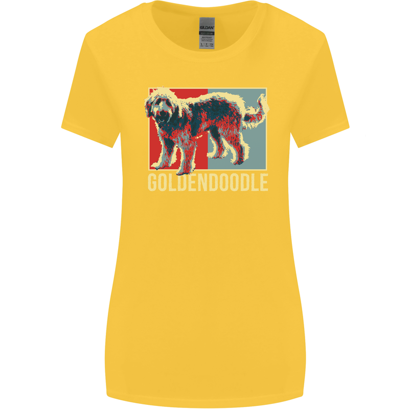 Goldendoodle Dog Art Womens Wider Cut T-Shirt Yellow