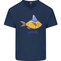 Goldfish Atitude Great White Shark Wannabe Mens V-Neck Cotton T-Shirt Navy Blue