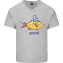 Goldfish Atitude Great White Shark Wannabe Mens V-Neck Cotton T-Shirt Sports Grey