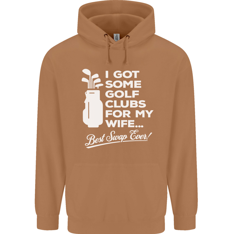 Golf Clubs for My Wife Funny Gofing Golfer Mens 80% Cotton Hoodie Caramel Latte