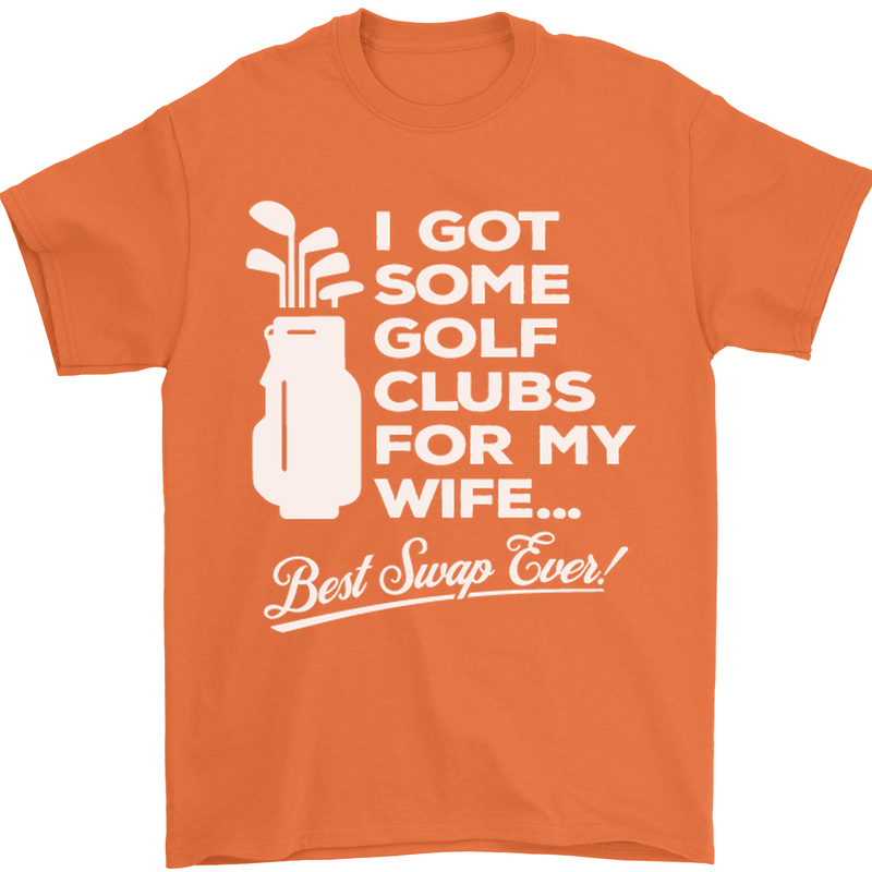 Golf Clubs for My Wife Funny Gofing Golfer Mens T-Shirt Cotton Gildan Orange