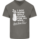 Golf Clubs for My Wife Funny Gofing Golfer Mens V-Neck Cotton T-Shirt Charcoal