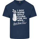 Golf Clubs for My Wife Funny Gofing Golfer Mens V-Neck Cotton T-Shirt Navy Blue