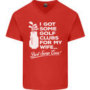 Golf Clubs for My Wife Funny Gofing Golfer Mens V-Neck Cotton T-Shirt Red