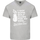 Golf Clubs for My Wife Funny Gofing Golfer Mens V-Neck Cotton T-Shirt Sports Grey