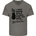 Golf Clubs for My Wife Gofing Golfer Funny Mens V-Neck Cotton T-Shirt Charcoal