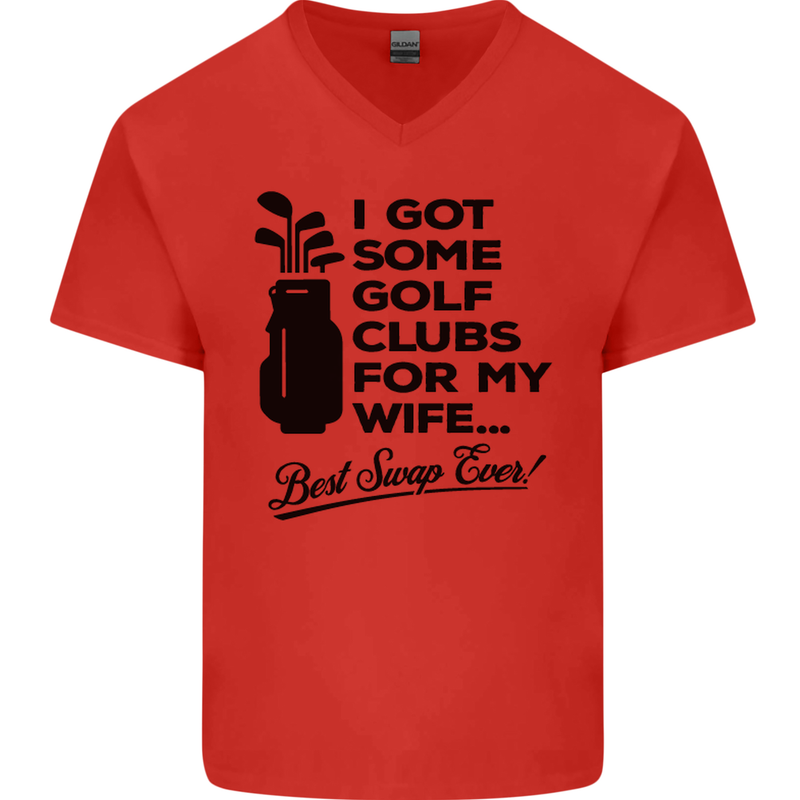 Golf Clubs for My Wife Gofing Golfer Funny Mens V-Neck Cotton T-Shirt Red
