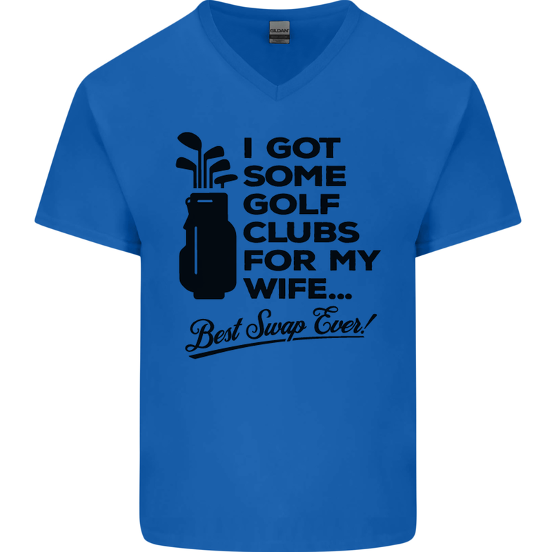 Golf Clubs for My Wife Gofing Golfer Funny Mens V-Neck Cotton T-Shirt Royal Blue