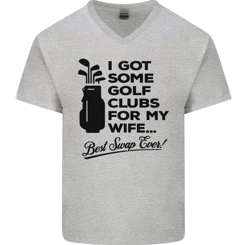 Golf Clubs for My Wife Gofing Golfer Funny Mens V-Neck Cotton T-Shirt Sports Grey