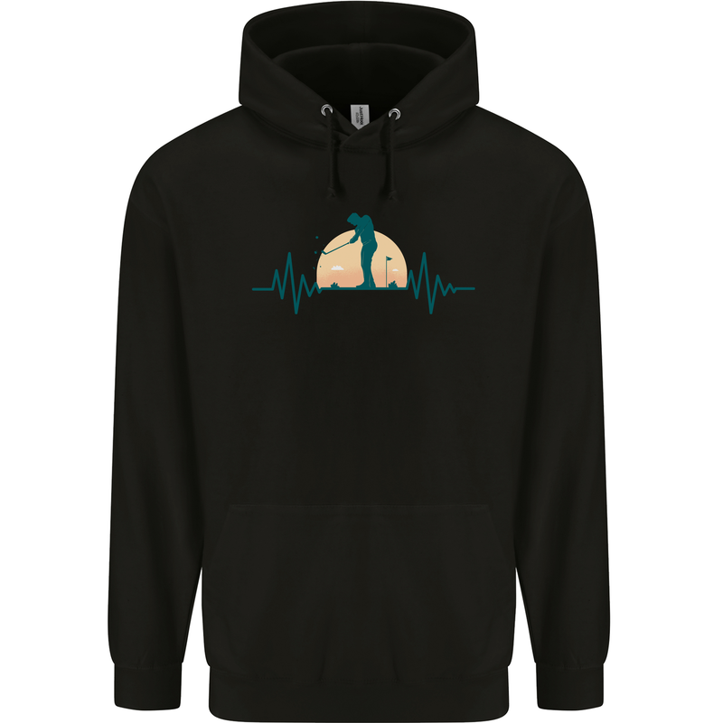 Golf Heartbeat Pulse Childrens Kids Hoodie Black