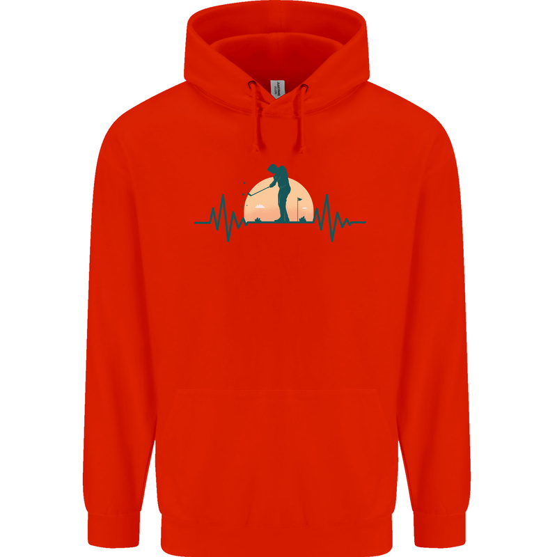Golf Heartbeat Pulse Childrens Kids Hoodie Bright Red
