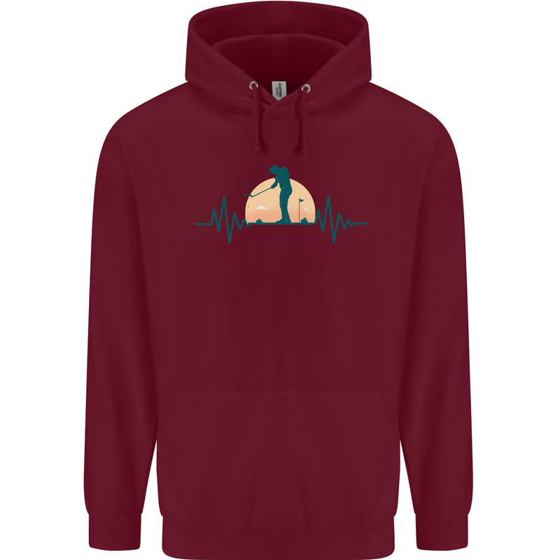 Golf Heartbeat Pulse Childrens Kids Hoodie Maroon