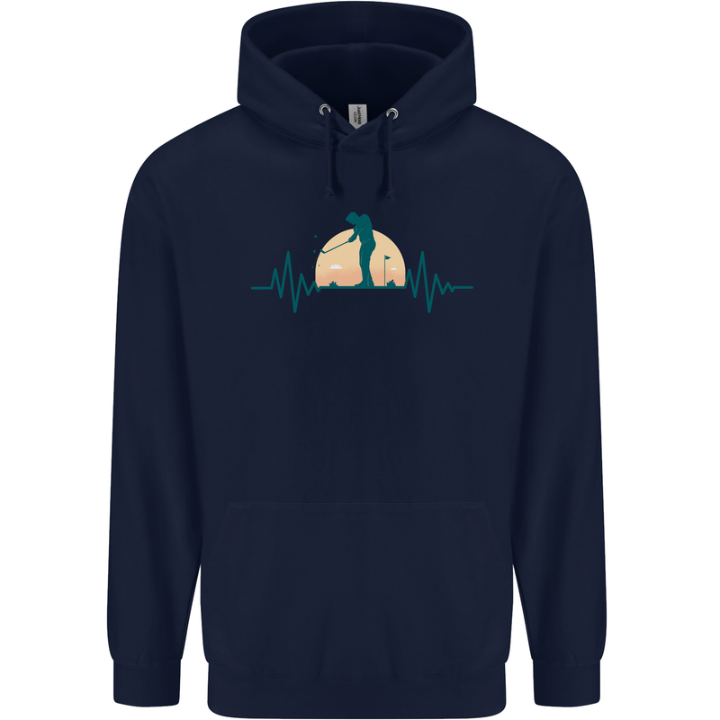 Golf Heartbeat Pulse Childrens Kids Hoodie Navy Blue