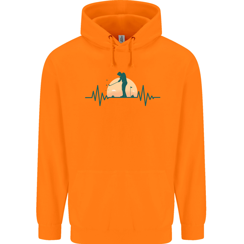 Golf Heartbeat Pulse Childrens Kids Hoodie Orange