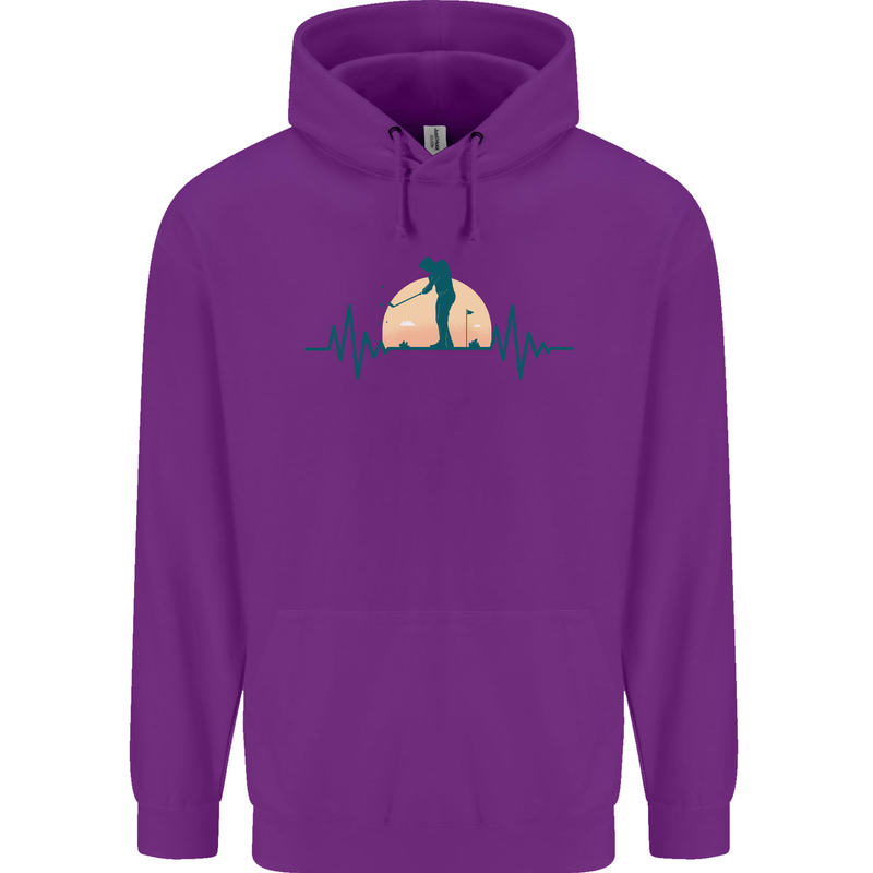 Golf Heartbeat Pulse Childrens Kids Hoodie Purple