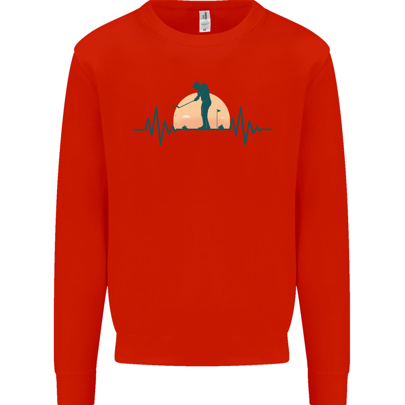 Golf Heartbeat Pulse Kids Sweatshirt Jumper Bright Red