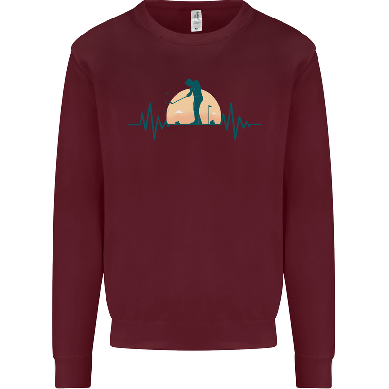 Golf Heartbeat Pulse Kids Sweatshirt Jumper Maroon