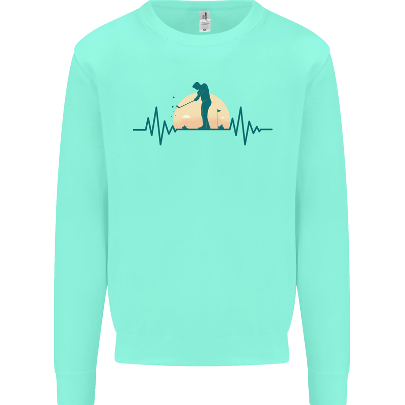 Golf Heartbeat Pulse Kids Sweatshirt Jumper Peppermint